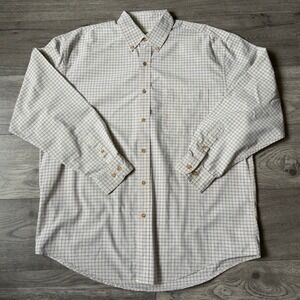 Eddie Bauer Mens Plaid Button Down Shirt Yellow Blue White Cotton Medium